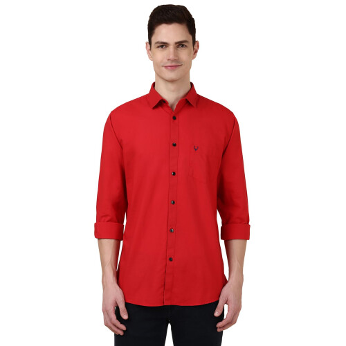 Allen Solly Ανδρικό Κόκκινο Slim Fit Υφασμάτινο Πουκάμισο Με Μακριά Μανίκια