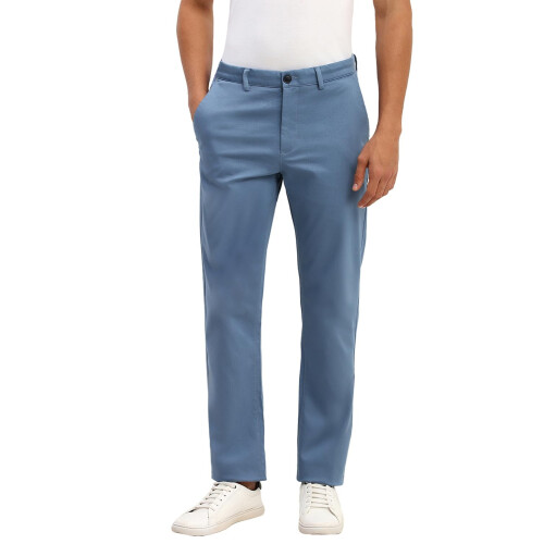 Heren Blauwe Regular Fit Effen Casual Broek