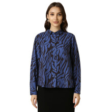 Allen Solly Dames Blauw Patroon Lange Mouwen Shirt