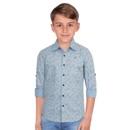 Allen Solly Αγόρια Μπλε Slim Fit Εκτυπωμένη Χαλαρή Πουκάμισο