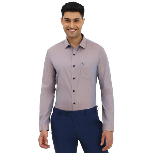 Allen Solly Ανδρικά Λιλά Slim Fit Ριγέ Μπλουζάκια με Μακριά Μανίκια