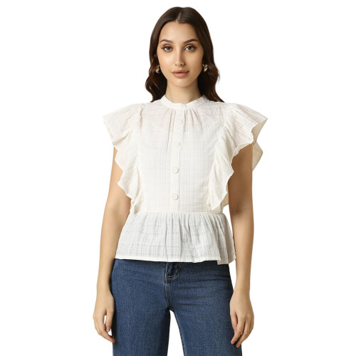 Dames Witte Geruite Casual Top