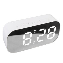 Mirror LED Alarm Clock, White, 5-Level Brightness