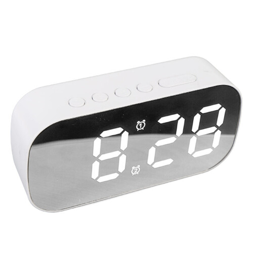 Mirror LED Alarm Clock, White, 5-Level Brightness