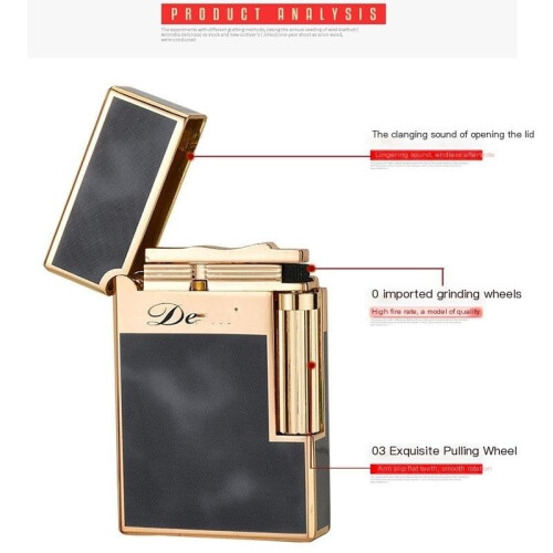 Classic Refillable Butane Lighter with Adjustable Soft Flame, Retro Click Ignition, Gift Box (Stone Spot Black) 2