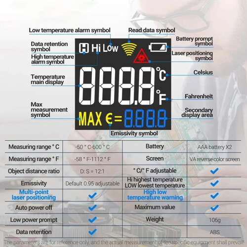 -50 to 600 Digital Temperature Measuring Tool Thermometers-Red 2