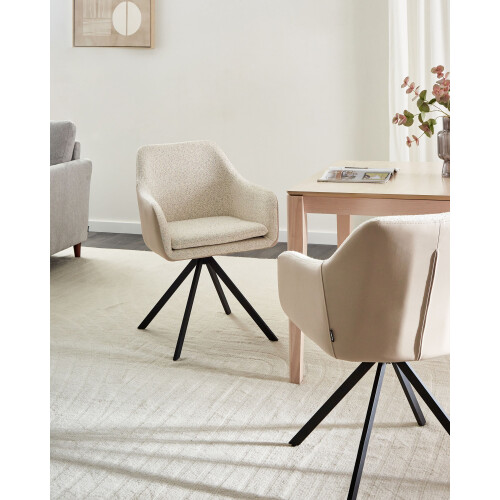 Beliani Set of 2 Dining Chairs LITHIA Boucle Light Beige 1