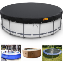 10Ft Round Pool Cover Waterproof Dustproof Protection with TieDown Ropes and Stability Sandbags Black