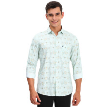 Allen Solly Ανδρικό Πράσινο Slim Fit Εκτυπωμένο Μπλουζάκι Μακρύ Μανίκι