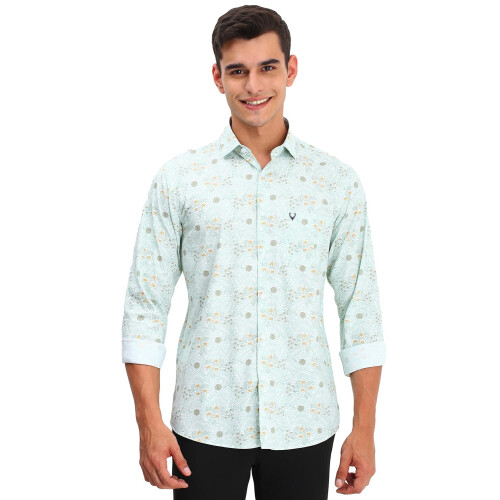 Allen Solly Ανδρικό Πράσινο Slim Fit Εκτυπωμένο Μπλουζάκι Μακρύ Μανίκι