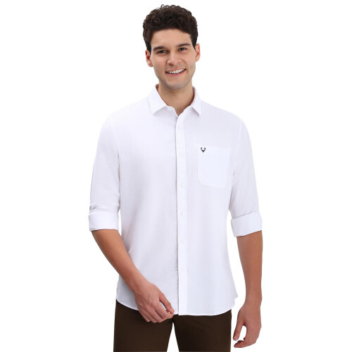 Ανδρικό Άσπρο Slim Fit Υφασμάτινο Πουκάμισο Με Μακριά Μανίκια