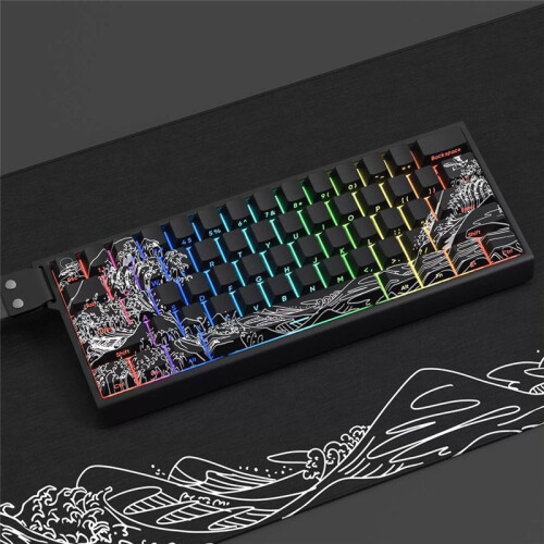 Ukiyo-E Gradient Keycap PBT Personalized Side Carving Semi Transparent for 60/84/98/108 Mechanical Keyboard Black