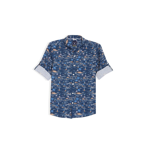Allen Solly Αγόρια Μπλε Slim Fit Εκτυπωμένη Καθημερινή Πουκάμισο