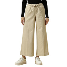 Kvinder Beige Regular Fit Teksturerede Casual Bukser