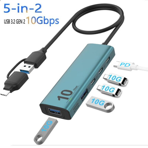 USB C Hub 10Gbps USB 3.2 GEN 2 HUB Multifunctionele Adapter Splitter voor Windows  OS Linux voor 2