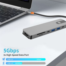 7-in-1 USB-C Hub Type-C Splitter 4K Docking Station -Compatible USB3.0 PD /TF for Laptop