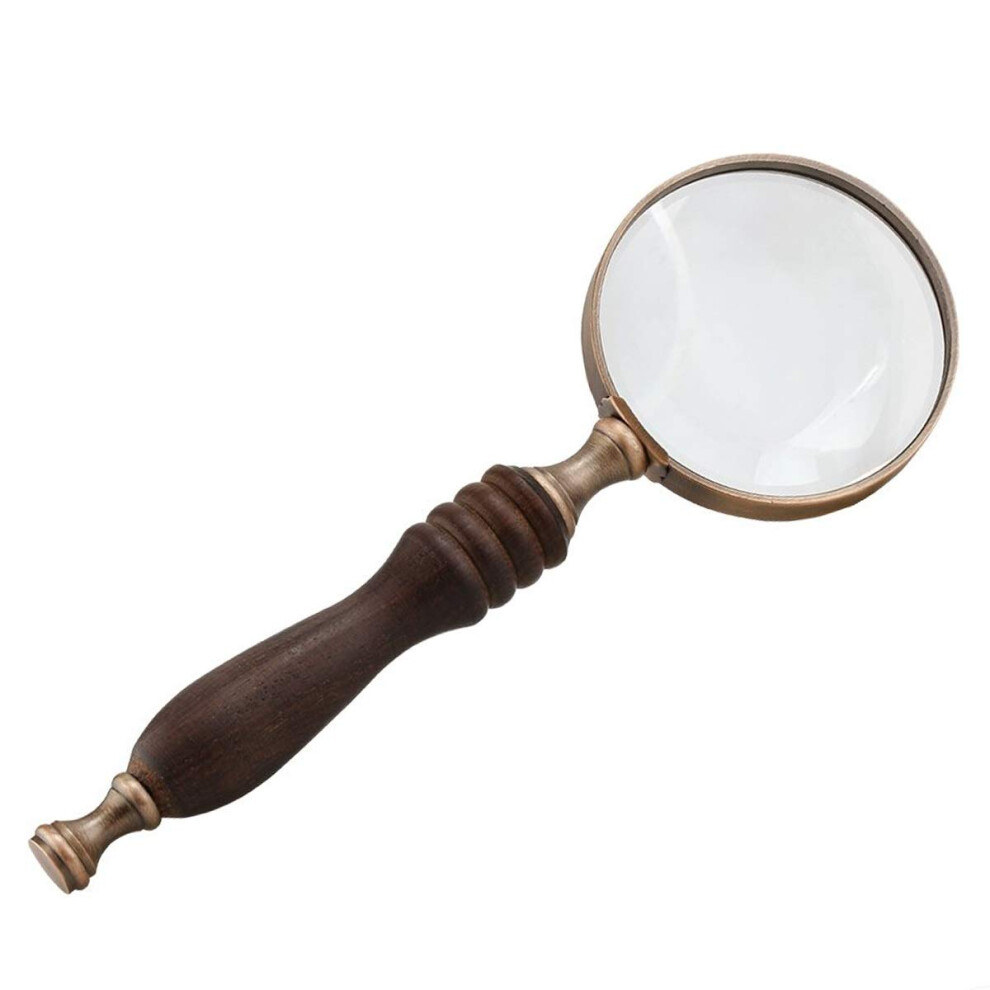 5X Handheld Magnifying Glass with Clear Wide Lens and Ergonomic Wooden Handle for Elderly Reading and Inspection
