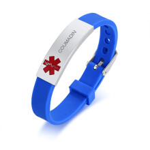 Stainless Steel Medical ID Bracelet for Men and Women with Blue Silicone Band, Durable Hypoallergenic Design