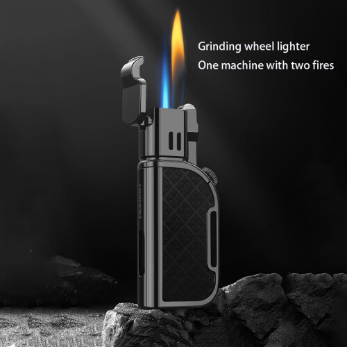 Butane Torch Lighter Dual Flame Windproof Refillable Metal Lighter with Visible Fuel Window Adjustable Flame 1