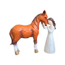 Girl Embraces Horse Statue Handmade Resin Shelf Decors-A