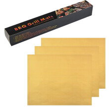 Gold BBQ Grill Mats Set of 3 Nonstick Reusable Heat Resistant Pads for Outdoor Grilling and Baking