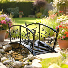 Outsunny 1.2M Metal Garden Bridge with Safety Railings, Outdoor Pond Bridge