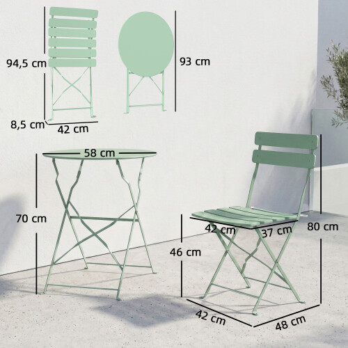 Outsunny Conjunto de Bistró Verde 58 x 58 x 70 cm 2