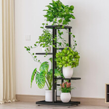 Plant Stand Indoor 4 Tier Tall Metal Shelf, Modern Dark Gray Corner Space Saver for Living Room