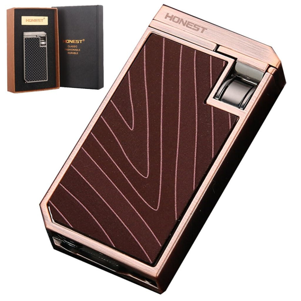 Brown Windproof Dual Flame Torch Lighter Refillable Metal Flip Cigar Lighter For Candles And Cigarettes