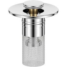 Popup Sink Stopper with Built In Strainer, 2 in 1 Anti‑Clog Bathroom Sink Drain Stopper, Silver