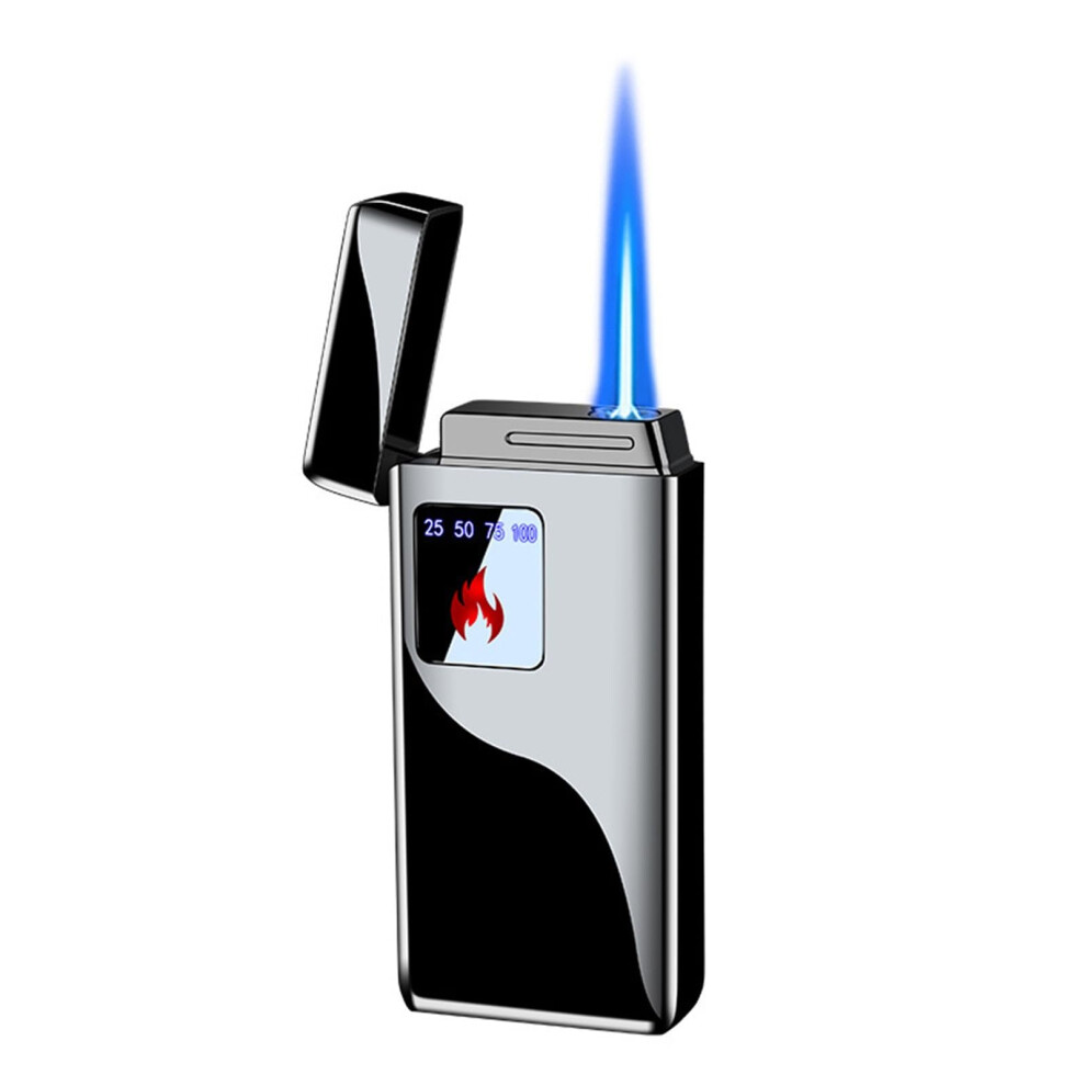 Blue Rechargeable Jet Flame Lighter With Intelligent Touch Screen, Usb Windproof Butane Dual Ignition, Adjustable Flame Gift For Men