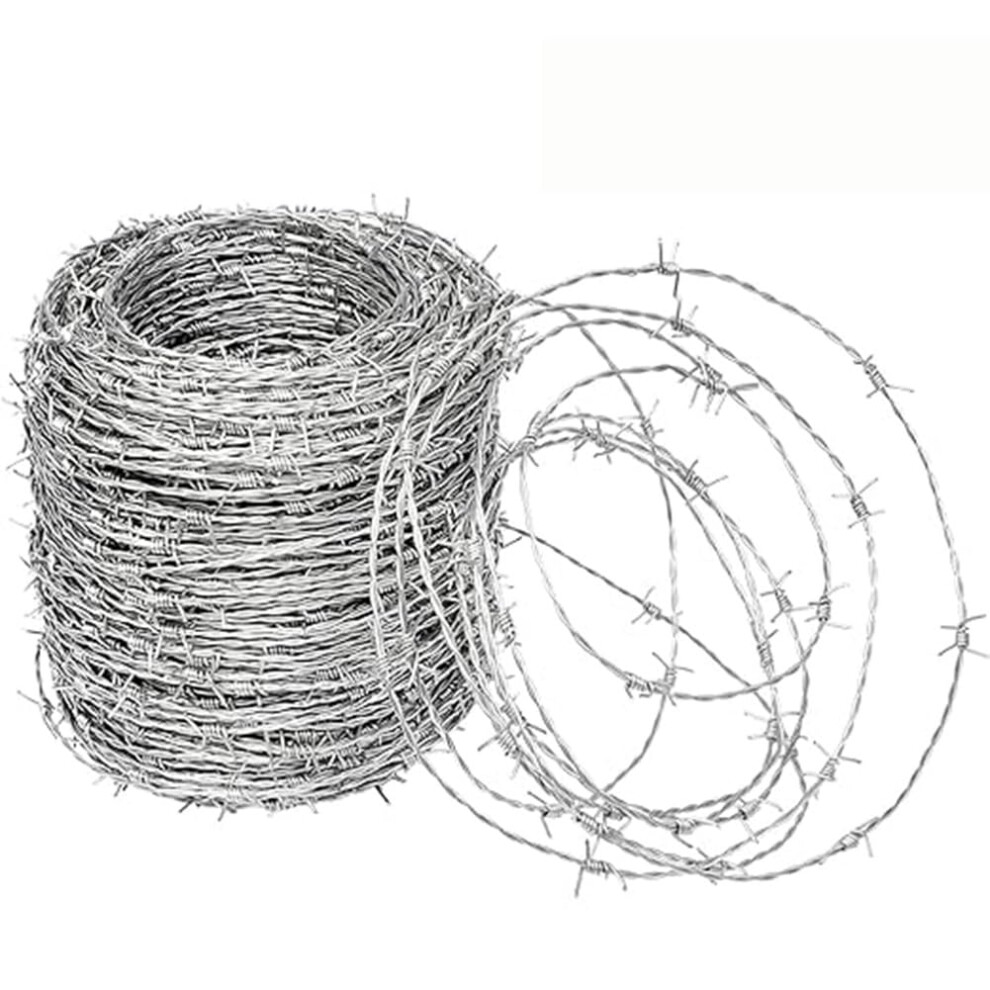 20M Hotdip Galvanized Barbed Wire Roll, 4 Point Silver Fence Wire For Garden And Farm Security 9771547763338