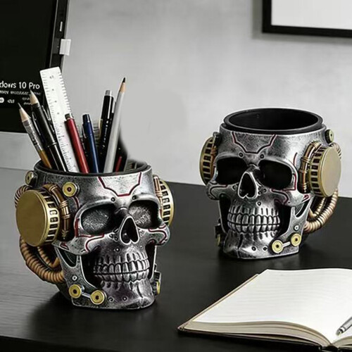 Punk Style Mechanical Skull Pen Holder Unique Resin Desktop-1 1