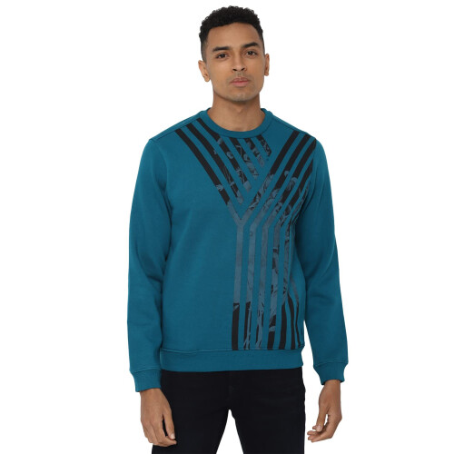 Allen Solly Ανδρικό Μπλε Crew Neck Φούτερ με Μακριά Μανίκια