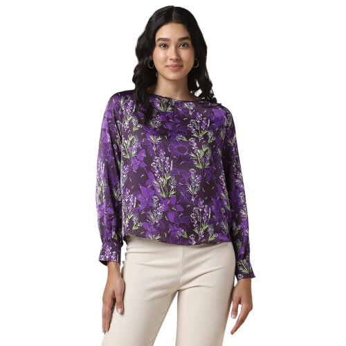Dames Paars Print Casual Top
