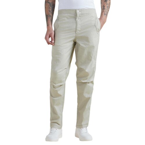 Heren Beige Effen Parachute Broeken