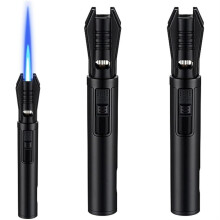 2 Pack Black Refillable Butane Torch Lighter with Adjustable Flame Control, Windproof Candle Lighter for Grill and Kitchen
