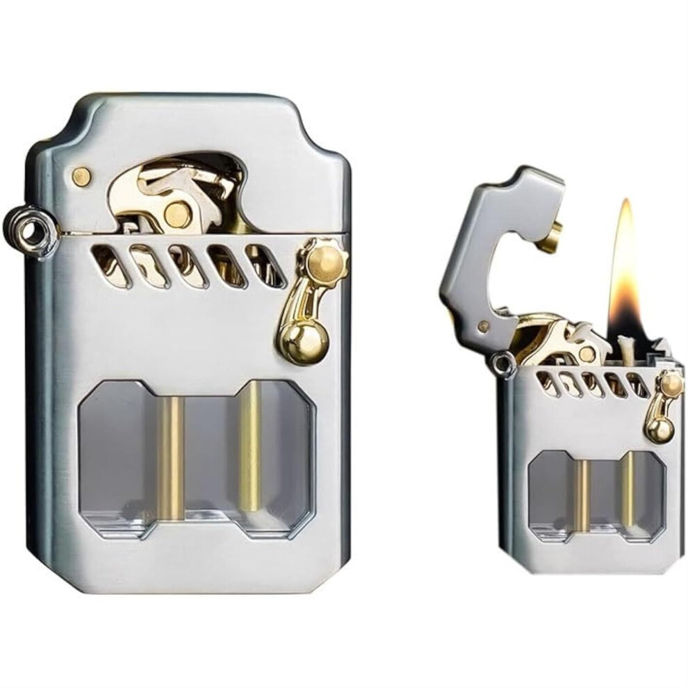Silver Vintage Trench Lighter Retro Copper Kerosene Lighter With Visible Fuel Tank And Windproof Flame