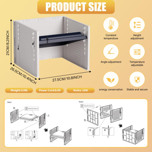 Chick Brooder Heater Plate 10.8 x 10.4 in, Adjustable Temp and Height, Black with 3Sided Shield for 15 Chicks 2