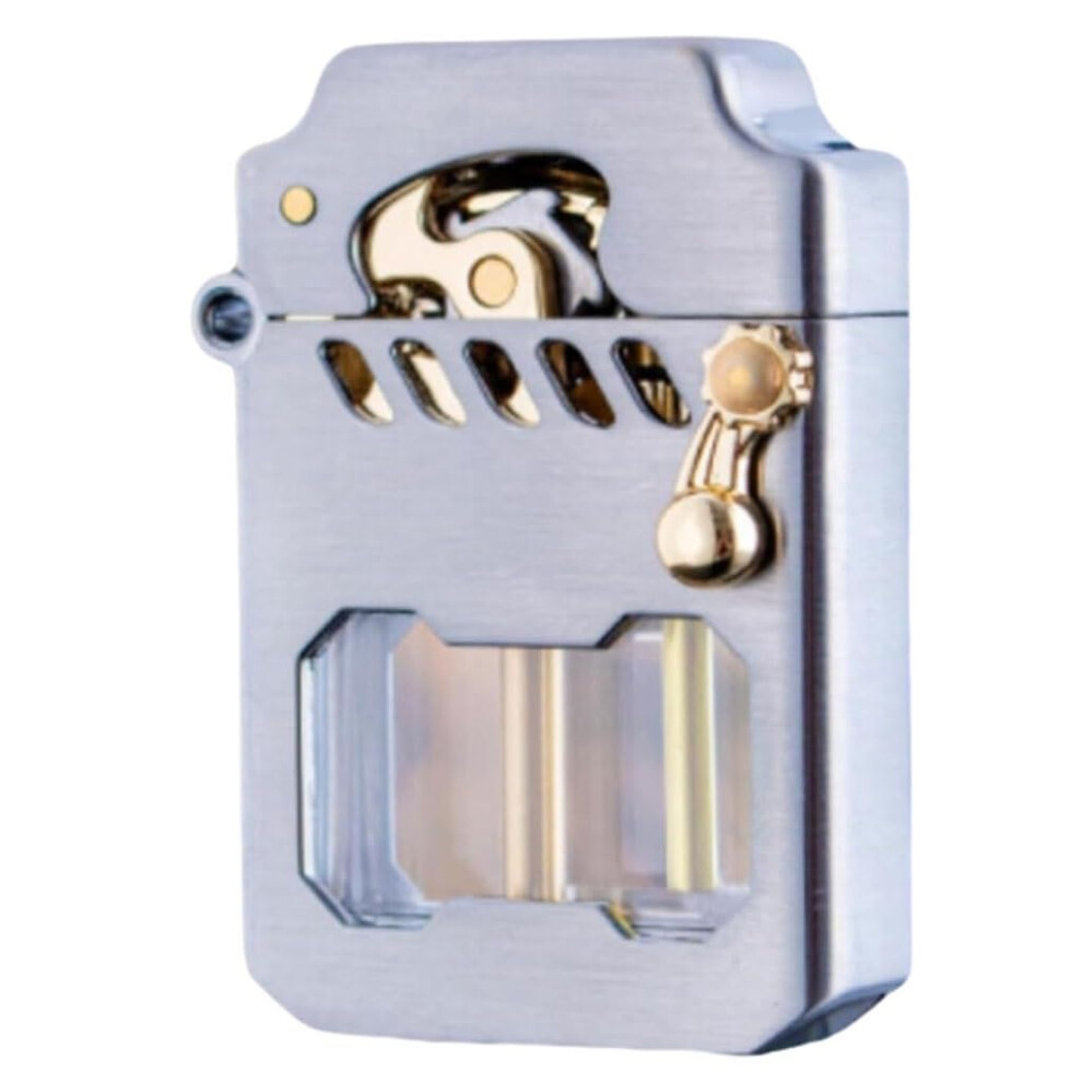 Silver Metal Kerosene Lighter Zinc Alloy Windproof Refillable Retro Design With Transparent Fuel Window Collectible Gift