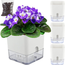 Self Watering Planter Box Set of 3, 5.5 Inch Small Pots with Reservoir and Drainage for Indoor Plants