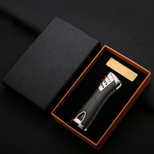 Bright Blue Refillable Jet Torch Lighter, Windproof Adjustable Flame Metal Cigar Lighter for Outdoor Use 1