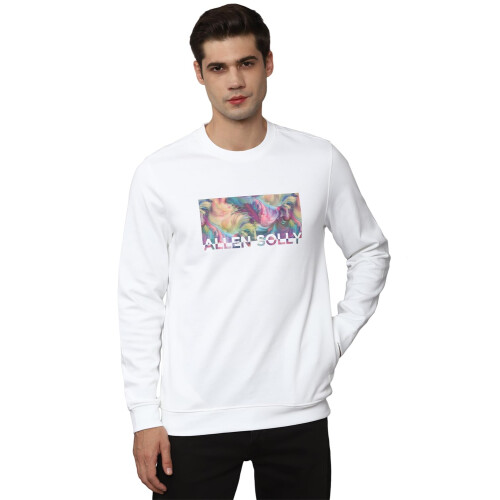 Allen Solly Ανδρικό Λευκό Crew Neck Φούτερ με Μακριά Μανίκια