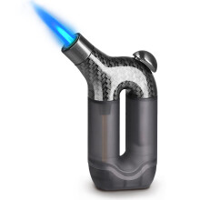 Refillable Windproof Butane Torch Lighter with Adjustable Blue Flame and Transparent Fuel Window for BBQ Camping