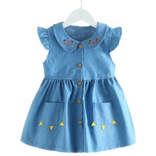 Benkils Jurk voor Meisjes met Empire Taille van Denim, Knie Lengte, Casual, Poncho_Blauw_2-3 Jaar
