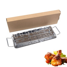 Chicken Drumstick Grill Rack 14Slot Stainless Steel BBQ Roaster Stand with Removable Drip Pan for Oven and Grill
