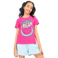 Bonkids Super Fresh Meisjes T-shirt met Print (Bon9495_Donkere Roze_5-6J)
