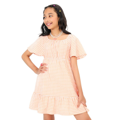 Φόρεμα κοριτσιών Bonkids (Bon9270_Check_8-9Y) Πορτοκαλί