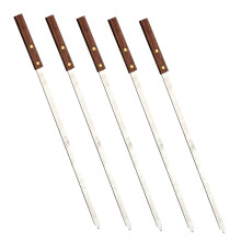 5pcs Stainless Steel BBQ Skewers with Wooden Handles, Flat Anti‑Spin Design for Grilling Meat and Vegetables