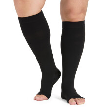 Extra Wide Calf Graduated Compression Socks 2030mmHg Open Toe Plus Size Knee Stockings for Varicose Veins Pain Relief Black XL